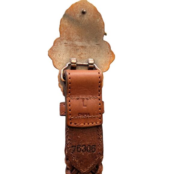 Vintage Leather Belt Braided Belt Metal Cherub Buckle 1995 - Picture 5 of 6